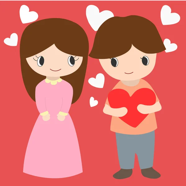 Cute Boy And Girl With Hearts Background For Valentine Day — Stock Vector