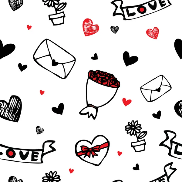 Corazones y flor símbolo de dibujos animados sin costuras de fondo — Vector de stock