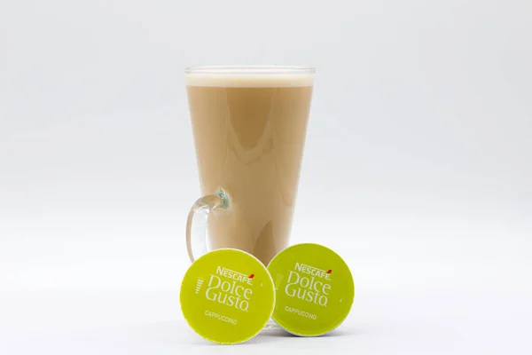 Irvine Scotland September 2021 Tall Glass Coffee Mixture Nescafe Dolce — Stock Photo, Image