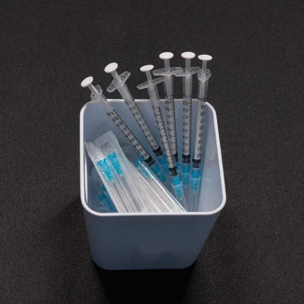 Medical Equipment Includes Syringes Hypodermic Needles Safety Caps — Stok fotoğraf