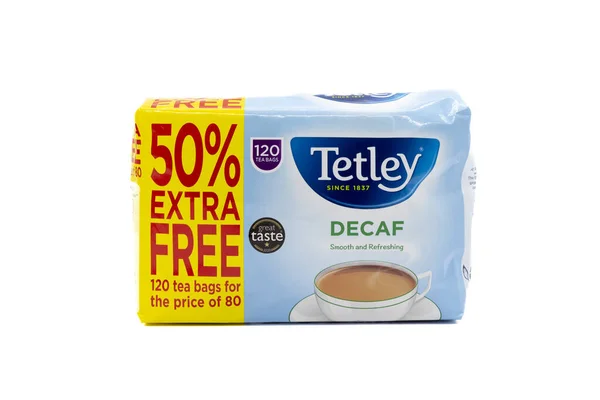 Irvine Scotland August 2022 Tetley Branded Decaf Tea Bags Recyclable — Stock Photo, Image