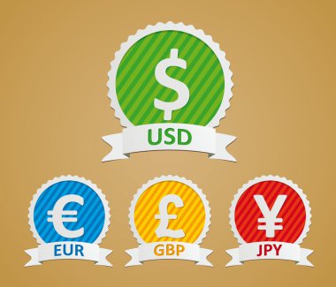 para birimi simgeleri - dolar, euro, yen ve pound