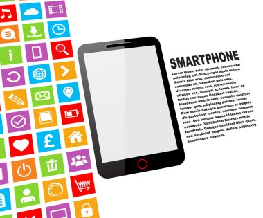 siyah dokunmatik ekran smartphone ile boş bir ekran ve renkli app simgeleri