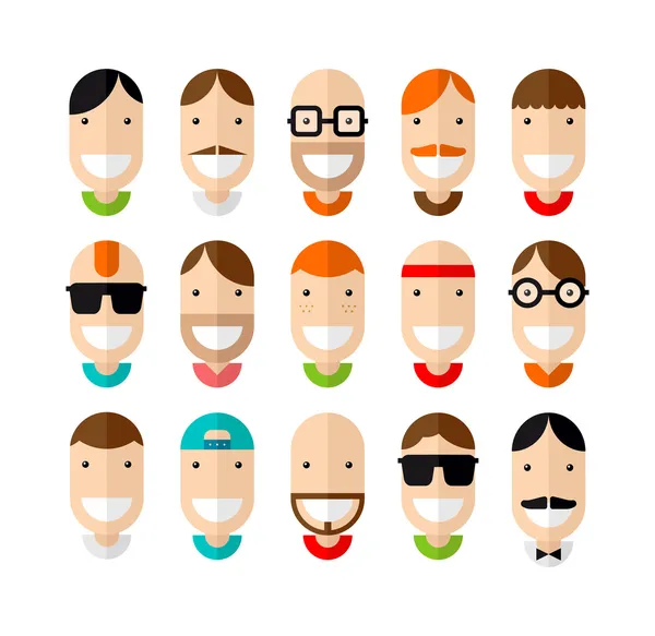 Caras masculinas sonrientes felices — Vector de stock