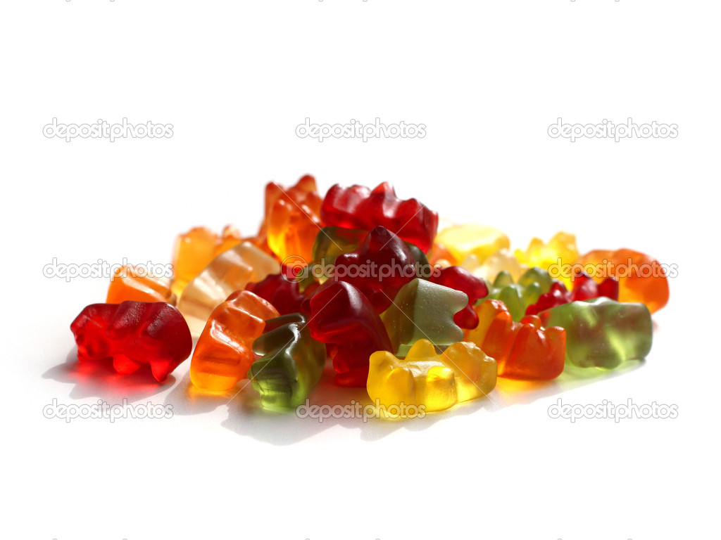 Fruit gummy candies collection on white background