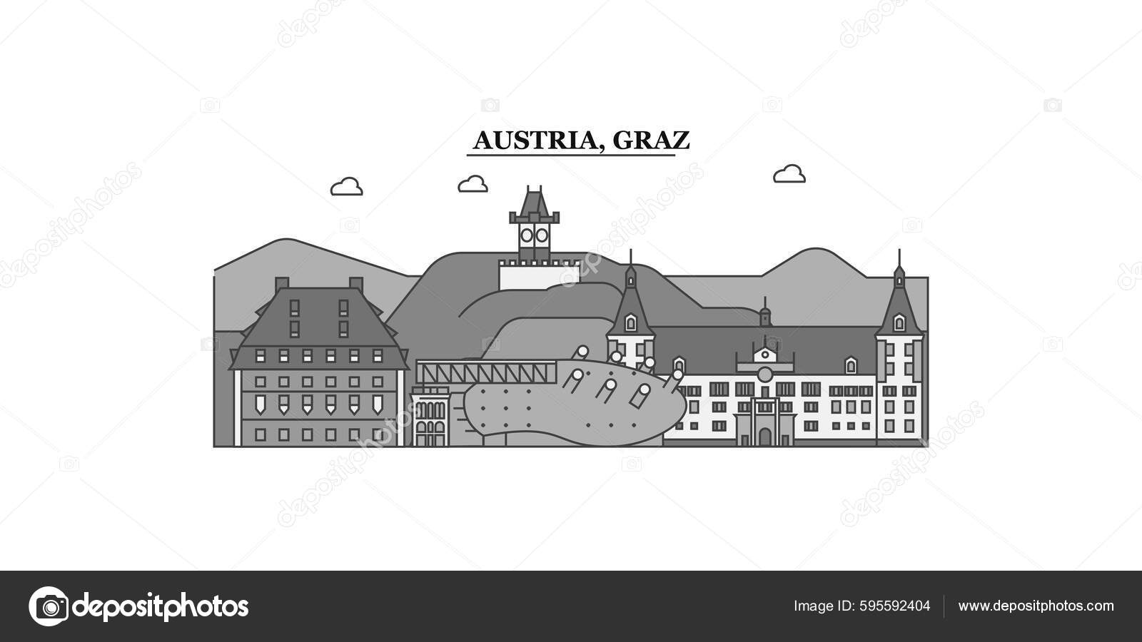 Austria Graz City Isolated Skyline Vector Illustration Travel Landmark