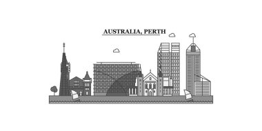 Australia, Perth city isolated skyline vector illustration, travel landmark