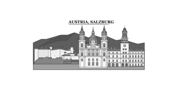 Austria Salzburg City Isolated Skyline Vector Illustration Travel Landmark — Stok Vektör