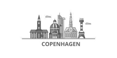 Denmark, Copenhagen City city isolated skyline vector illustration, travel landmark
