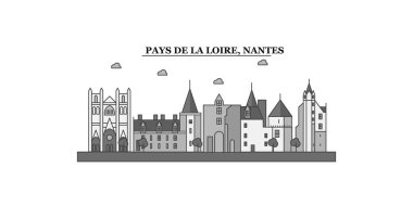 France, Nantes city isolated skyline vector illustration, travel landmark