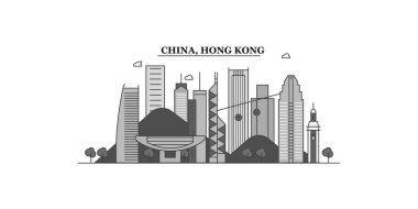 China, Hong Kong city isolated skyline vector illustration, travel landmark