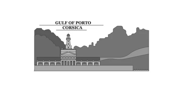 France Corsica Gulf Porto City Isolated Skyline Vector Illustration Travel — Image vectorielle