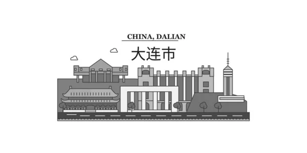 China Dalian City Isolated Skyline Vector Illustration Travel Landmark — Stockvektor