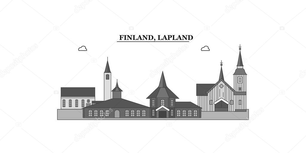 Finland, Lapland city isolated skyline vector illustration, travel landmark