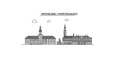 Denmark, Copenhagen city isolated skyline vector illustration, travel landmark