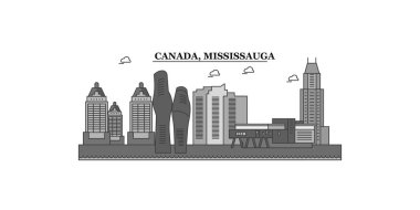 Canada, Mississauga city isolated skyline vector illustration, travel landmark
