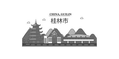 China, Guilin city isolated skyline vector illustration, travel landmark