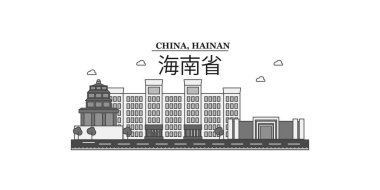 China, Hainan city isolated skyline vector illustration, travel landmark