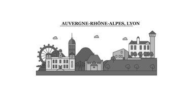 France, Lyon city isolated skyline vector illustration, travel landmark