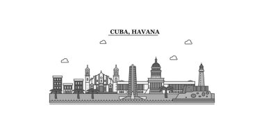 Cuba, Havana city isolated skyline vector illustration, travel landmark