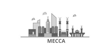 Saudi Arabia, Mecca city isolated skyline vector illustration, travel landmark