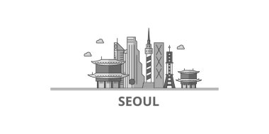 Korea, Seoul city isolated skyline vector illustration, travel landmark