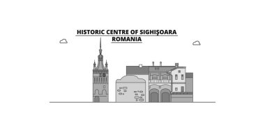 Romania, Sighisoara city isolated skyline vector illustration, travel landmark