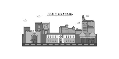 Spain, Granada city isolated skyline vector illustration, travel landmark