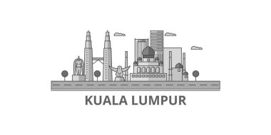 Malaysia, Kuala Lumpur city isolated skyline vector illustration, travel landmark