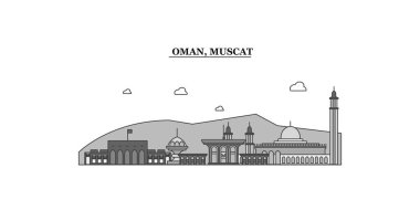 Oman, Muscat city isolated skyline vector illustration, travel landmark