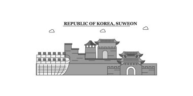 Korea, Suweon city isolated skyline vector illustration, travel landmark