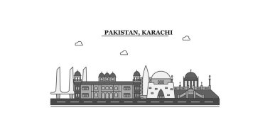 Pakistan, Karachi city isolated skyline vector illustration, travel landmark