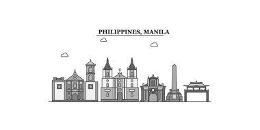Philippines, Manila city isolated skyline vector illustration, travel landmark