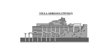 Italy, Tivoli, Villa Adriana city isolated skyline vector illustration, travel landmark