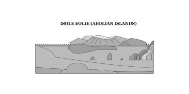 Italy, Aeolian Islands city isolated skyline vector illustration, travel landmark