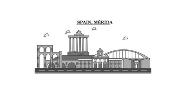 Spain, Merida city isolated skyline vector illustration, travel landmark