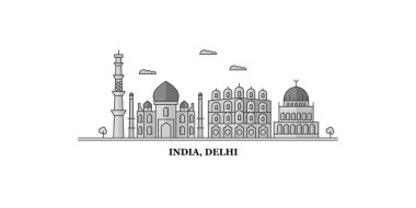 India, Delhi City city isolated skyline vector illustration, travel landmark