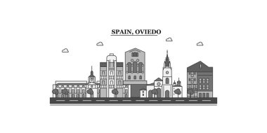 Spain, Oviedo city isolated skyline vector illustration, travel landmark