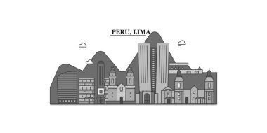 Peru, Lima city isolated skyline vector illustration, travel landmark