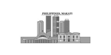 Philippines, Makati city isolated skyline vector illustration, travel landmark