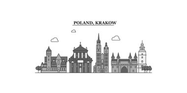 Poland, Krakow city isolated skyline vector illustration, travel landmark