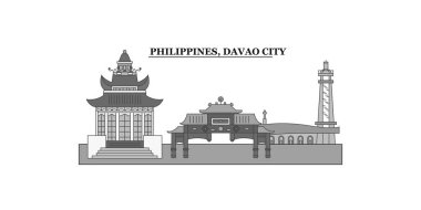 Philippines, Davao City city isolated skyline vector illustration, travel landmark
