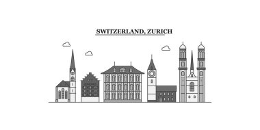 Switzerland, Zurich city isolated skyline vector illustration, travel landmark