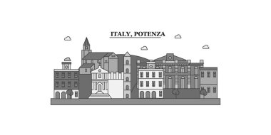 Italy, Potenza city isolated skyline vector illustration, travel landmark