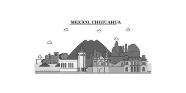 Mexico, Chihuahua city isolated skyline vector illustration, travel landmark