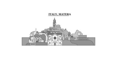 Italy, Matera city isolated skyline vector illustration, travel landmark