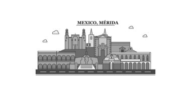 Mexico, Merida city isolated skyline vector illustration, travel landmark