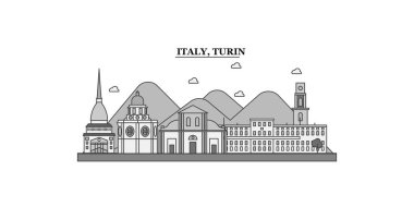 Italy, Turin city isolated skyline vector illustration, travel landmark