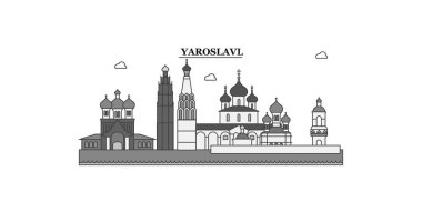 Russia, Yaroslavl city isolated skyline vector illustration, travel landmark