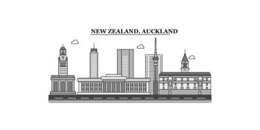 New Zealand, Auckland city isolated skyline vector illustration, travel landmark